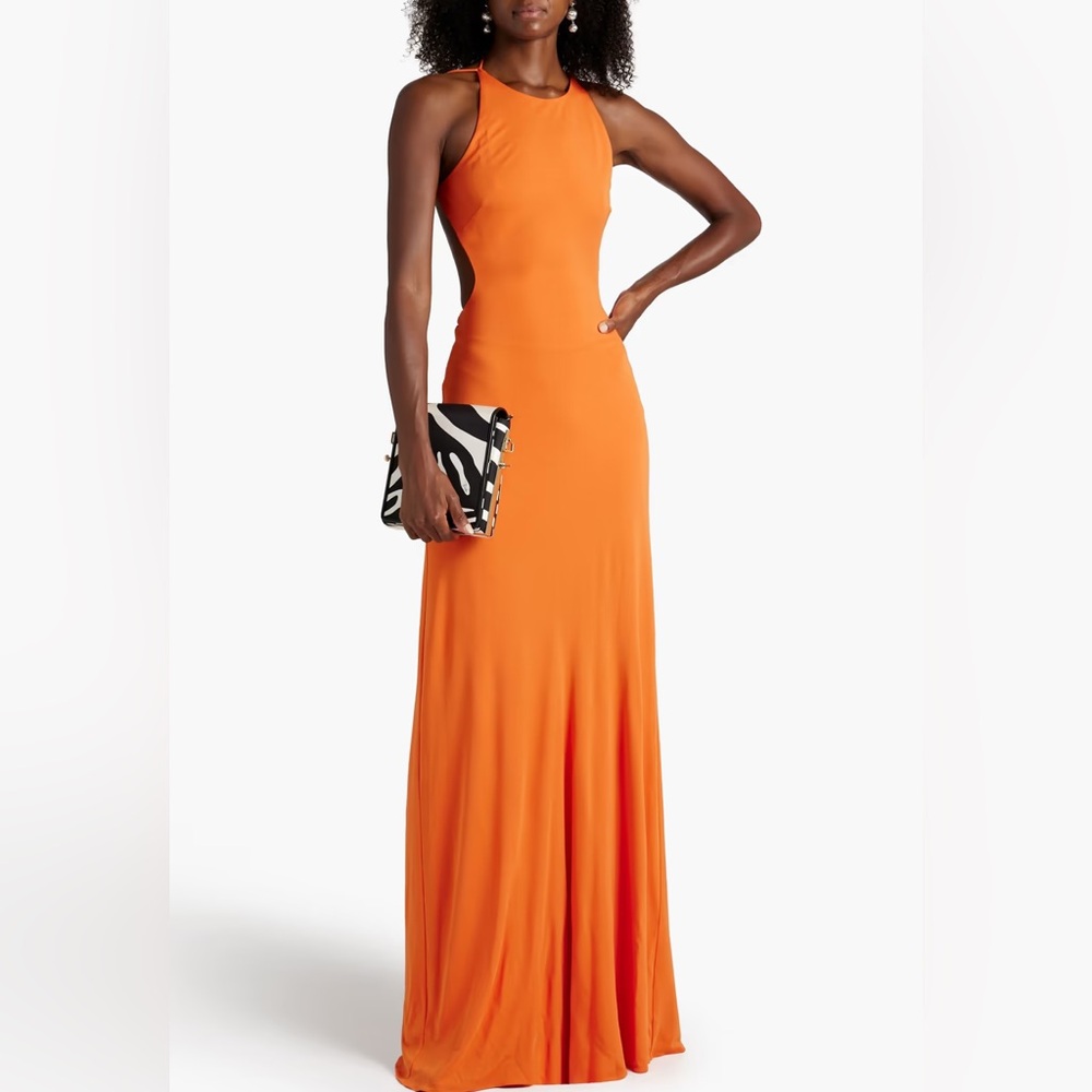 Orange Briar open-back jersey halterneck gown by HALSTON